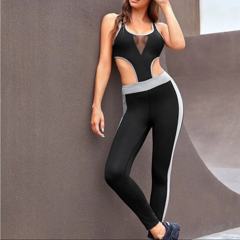 Jumpsuit Yoga Tracksuit Women Pant Leggings Ankle Black W/White Glitter …